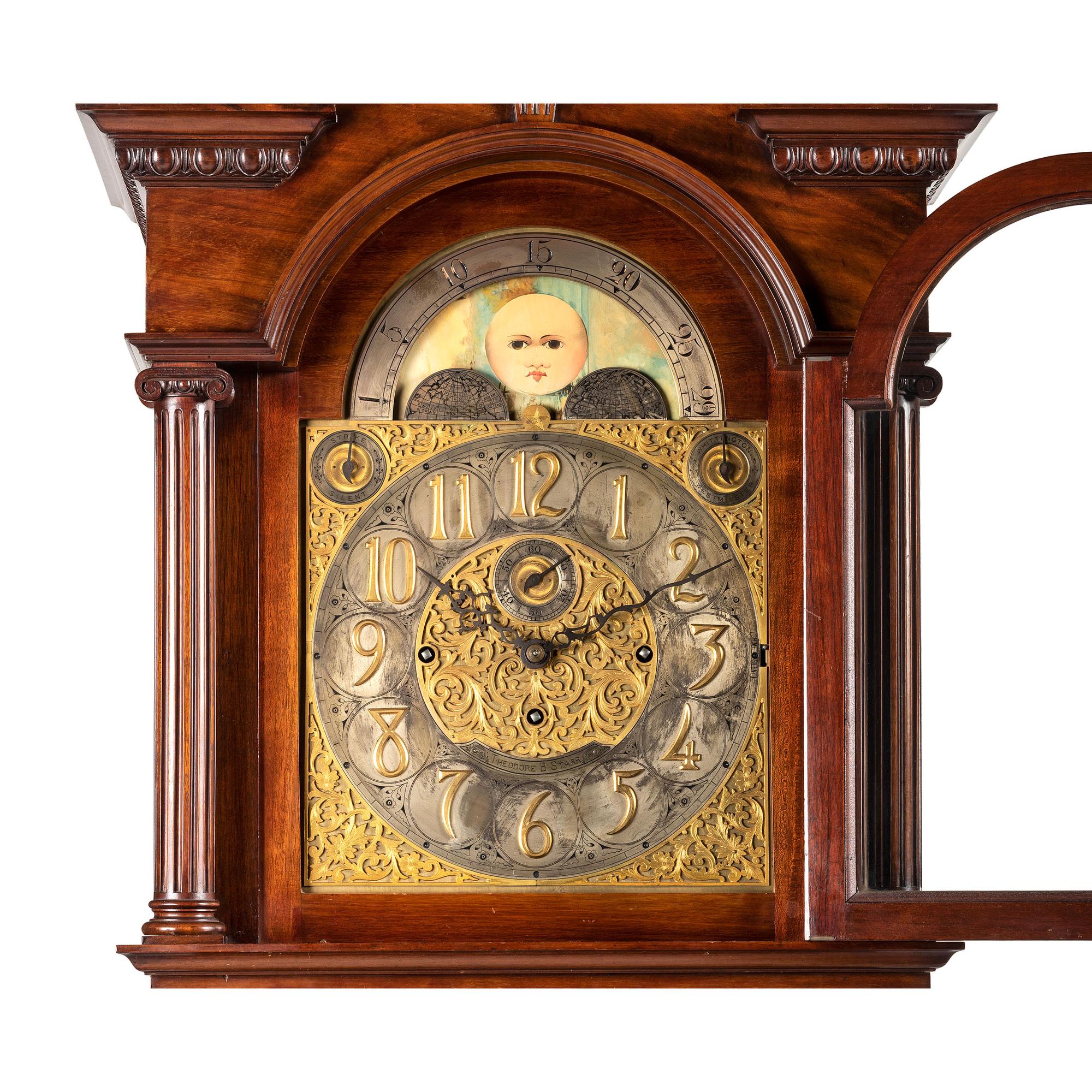 A Theodore B. Starr Mahogany Nine-Tube Tall-Case Case Clock