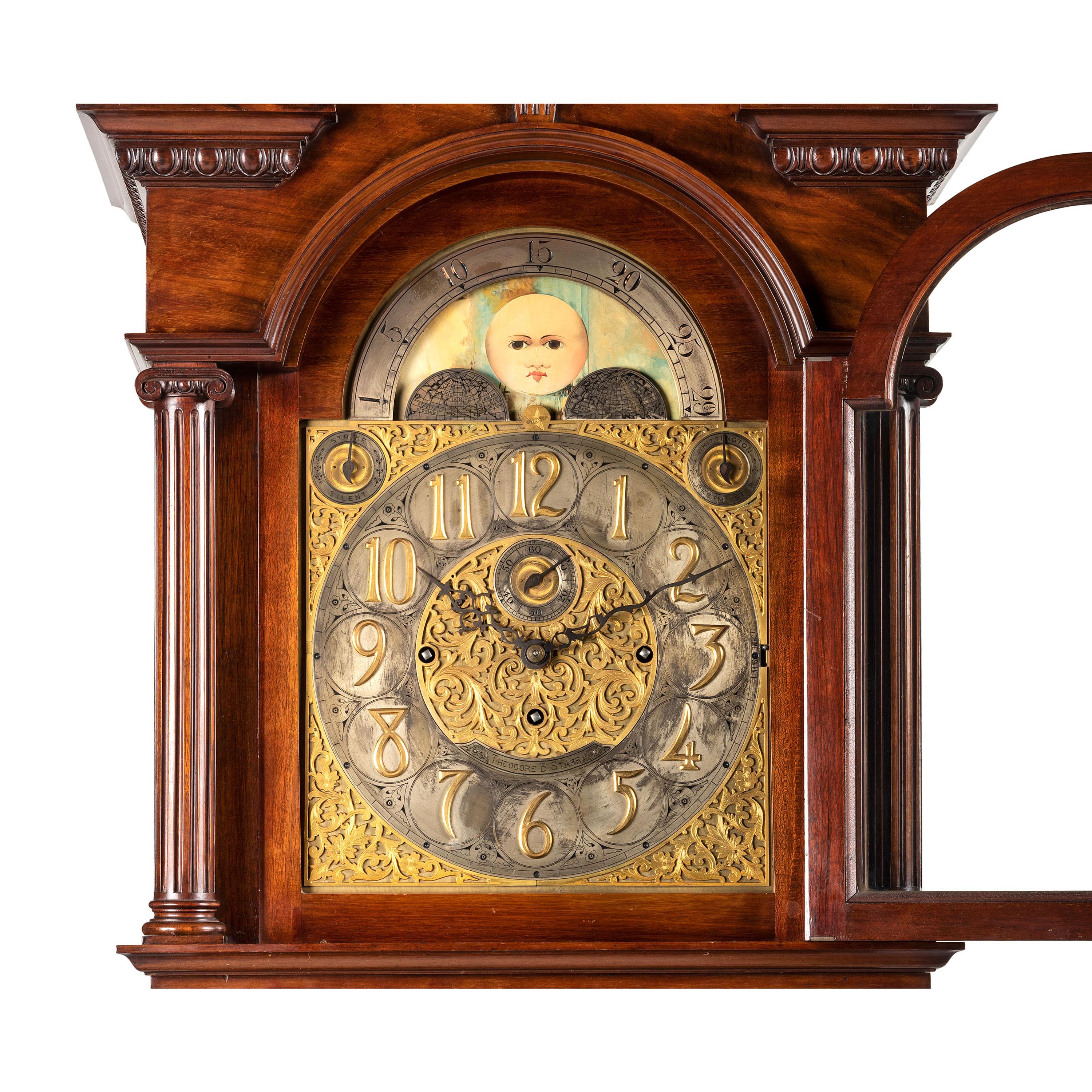 A Theodore B. Starr Mahogany Nine-Tube Tall-Case Case Clock