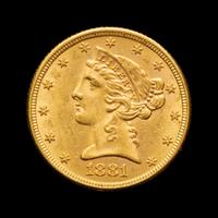 An 1881 Liberty Head $5 Gold Coin