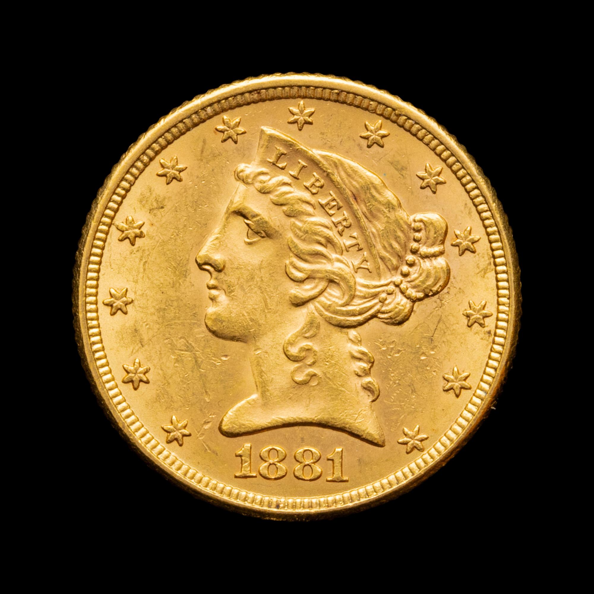 An 1881 Liberty Head $5 Gold Coin