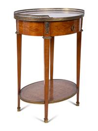 A Louis XVI Style Gilt Bronze Mounted Parquetry Marble-Top Side Table Attributed to Grosfeld House