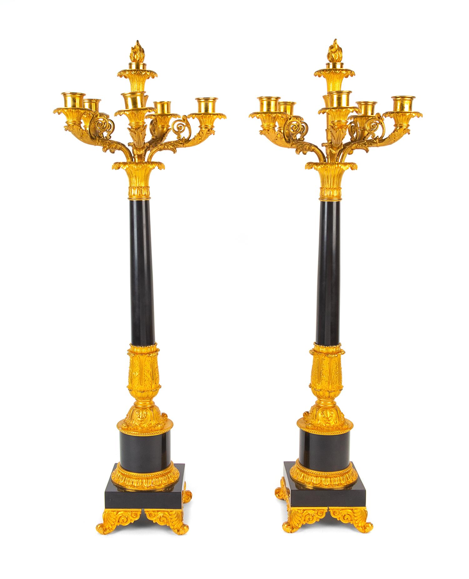 A Pair of Louis Philippe Gilt Bronze and Marble Candelabra