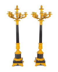 A Pair of Louis Philippe Gilt Bronze and Marble Candelabra