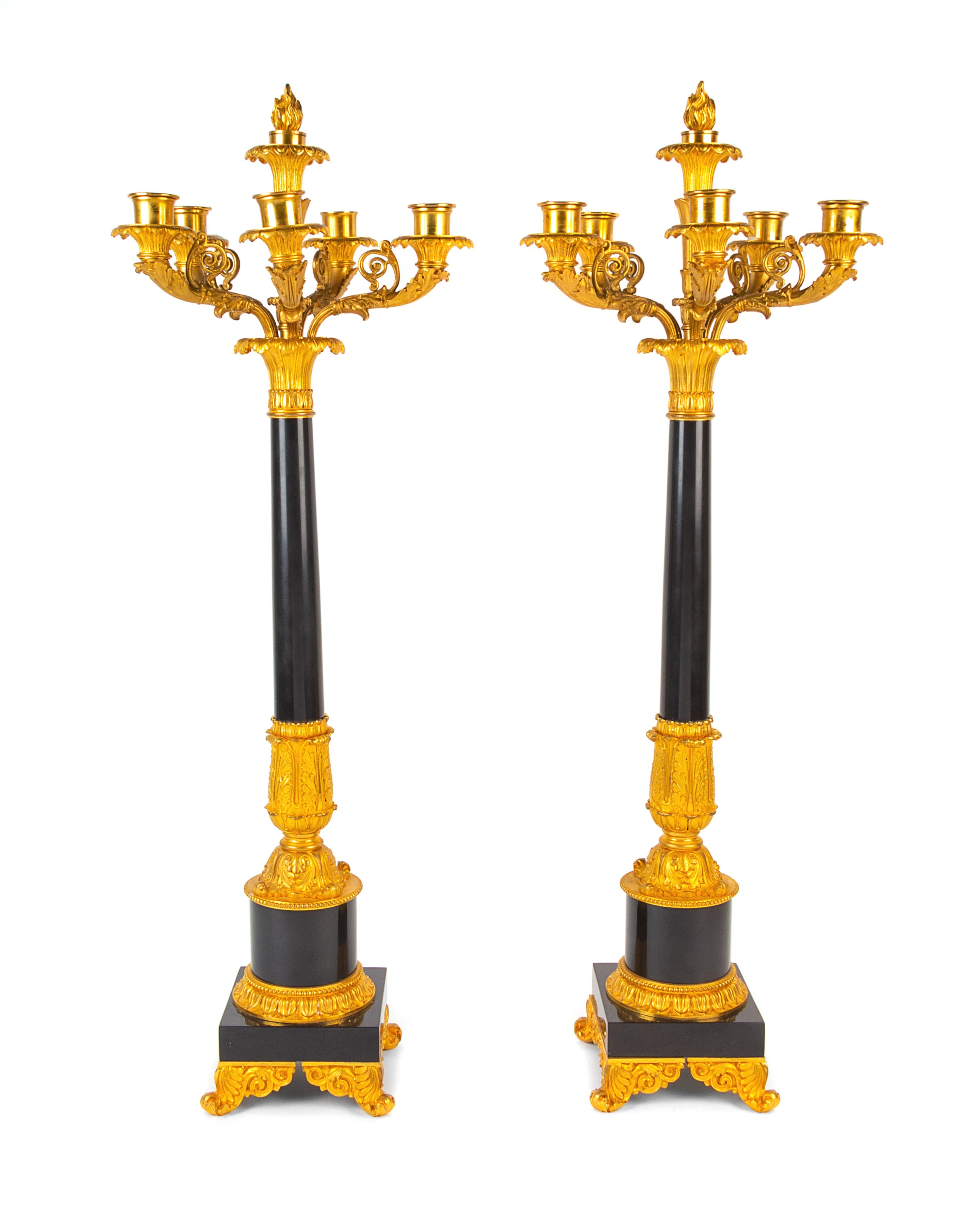 A Pair of Louis Philippe Gilt Bronze and Marble Candelabra