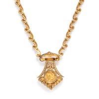 YELLOW GOLD, COIN AND DIAMOND NECKLACE