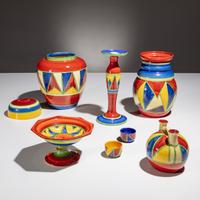 Clarice Cliff (English, 1899–1972) — Original Bizarre pattern, 7 pieces
