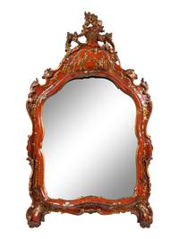 A Venetian Style Red and Gilt Japanned Mirror