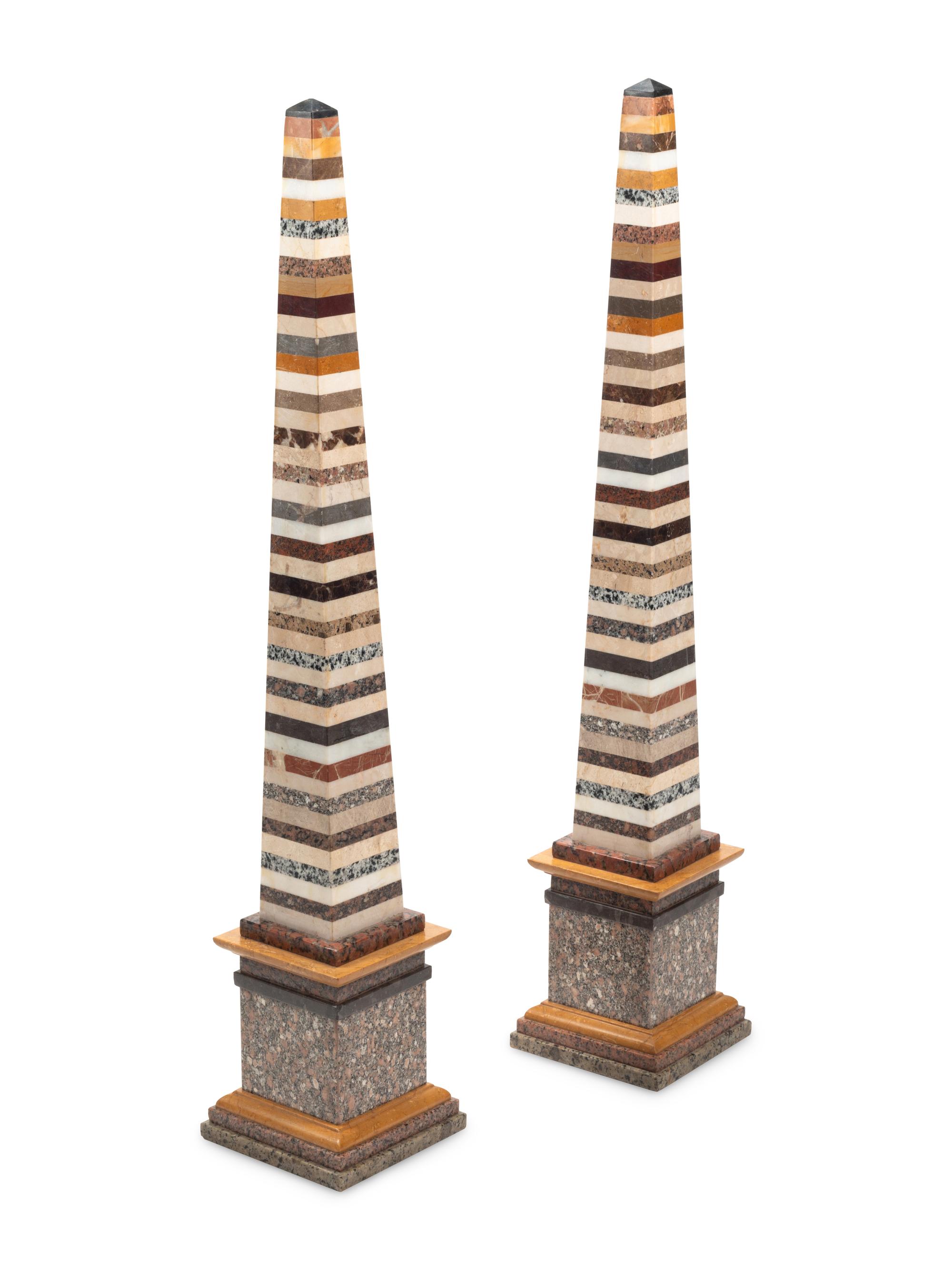 A Pair of Large Specimen Marble Obelisks
