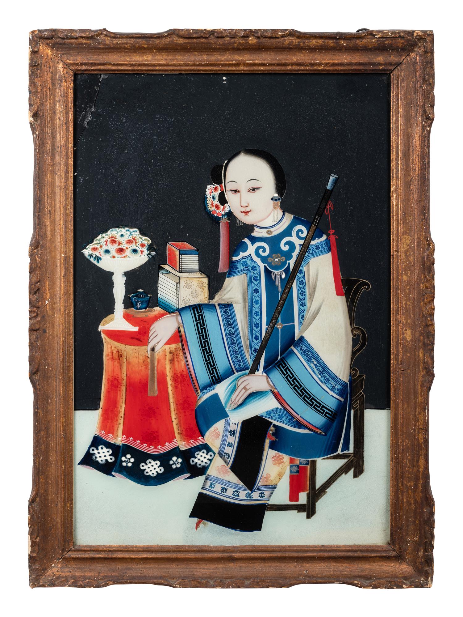 Two Chinese Export Reverse Glass Paintings