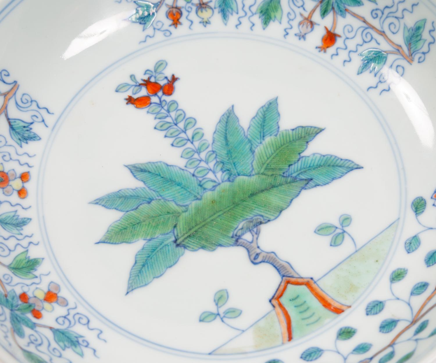 A Pair of Chinese Doucai Porcelain 'Pomegranate' Dishes