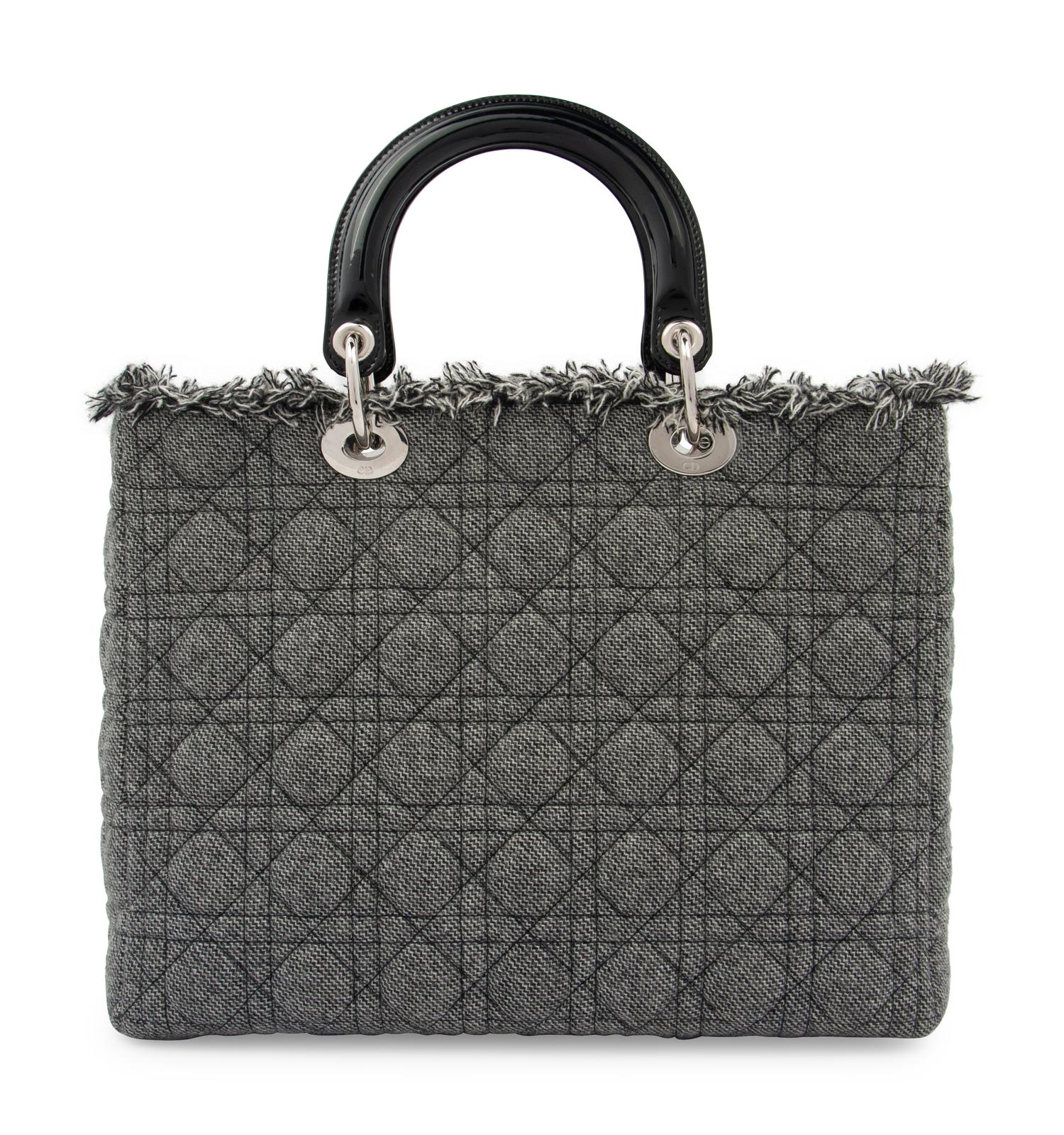 Christian Dior Gray Wool Cannage Medium Lady Dior Bag, 2011