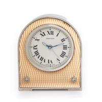 CARTIER, REF. 2746 STAINLESS STEEL AND ENAMEL ALARM CLOCK