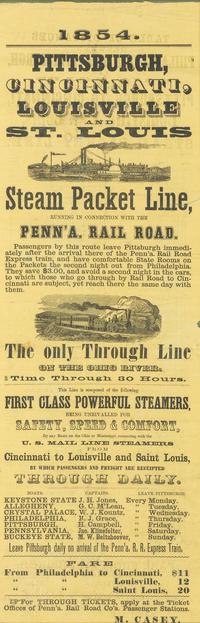 [TRANSPORTATION - STEAMBOATS]. Pittsburgh, Cincinnati, Louisville and St. Louis Steam Packet Line . 1854.