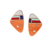 Gold Earrings, set with Opal, Coral, Lapis, and Diamonds