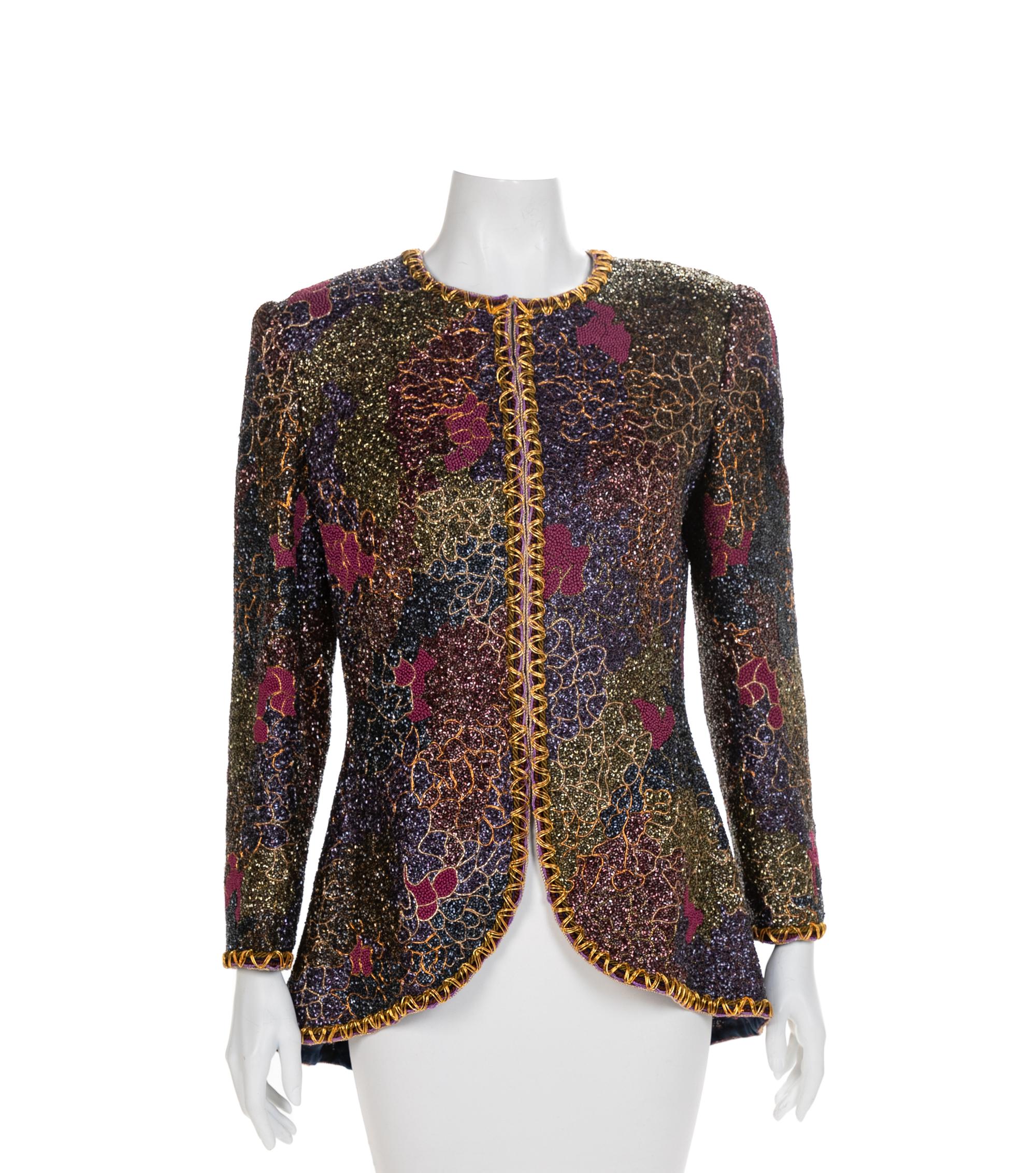 Mary McFadden Heavily Beaded Jacket, 1980-90s Size label: 6