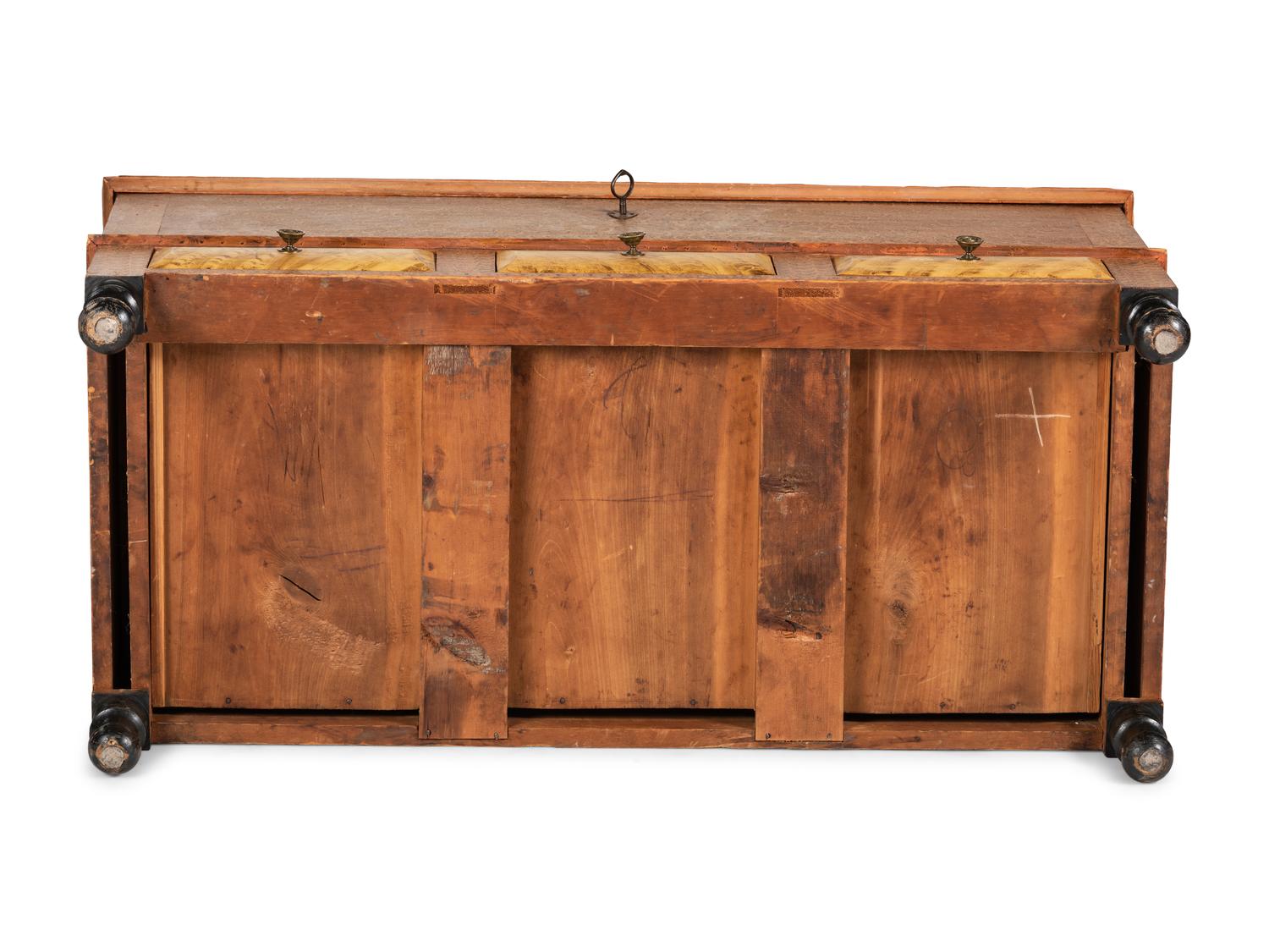 A Grain Paint Decorated and Part Ebonized Three-Drawer Blanket Chest