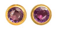 A Pair of 14 Karat Yellow Gold and Synthetic Color-Change Sapphire Earclips, 11.30 dwts.