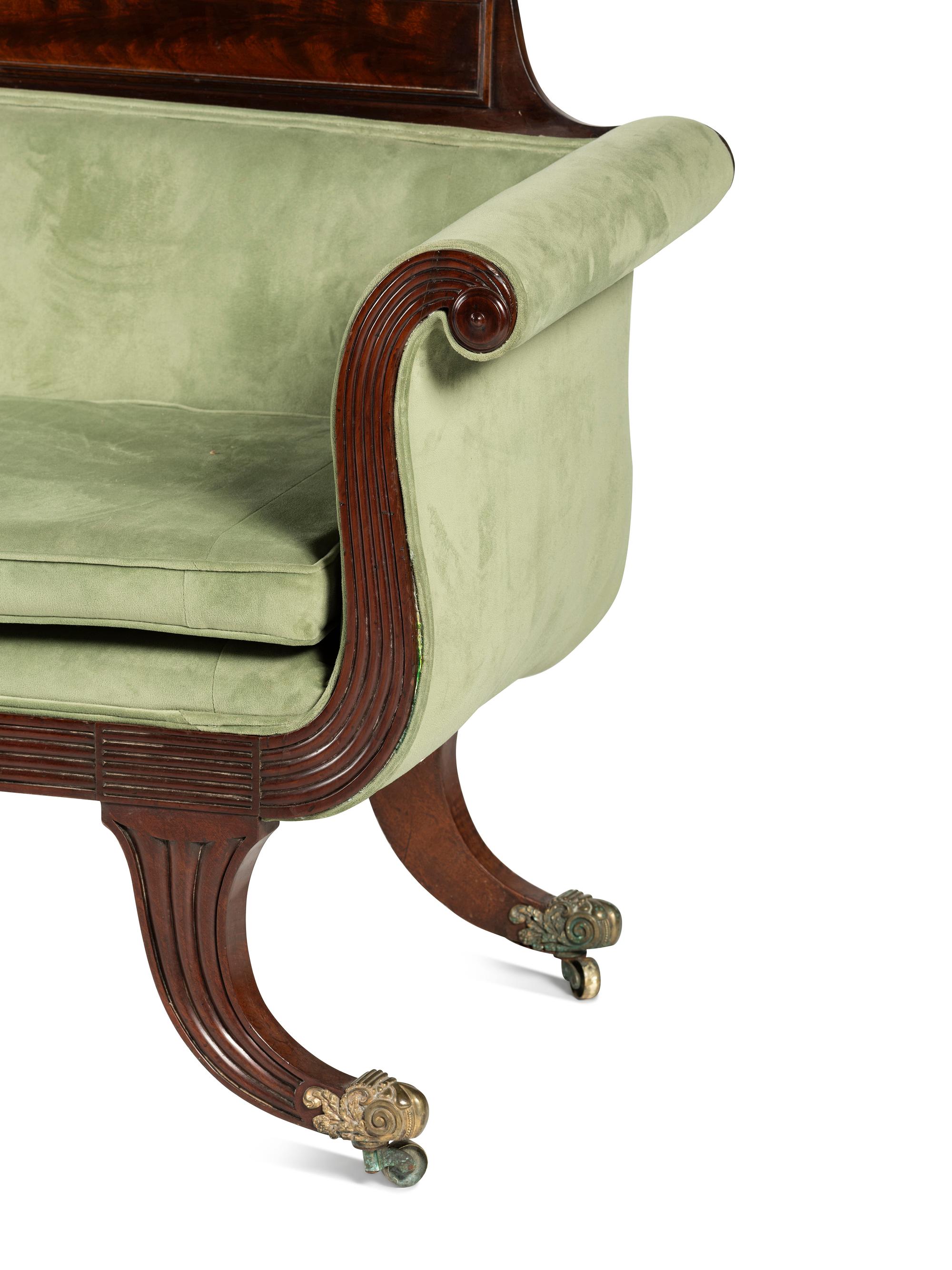 A Classical Velvet Upholstered Mahogany Sofa