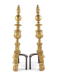 A Pair of Continental Baroque Style Brass Andirons