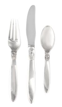 A Danish Silver Flatware Service, Georg Jensen Silversmithy, Copenhagen, 20th Century, Cactus pattern, comprising: 12 serrated blade di