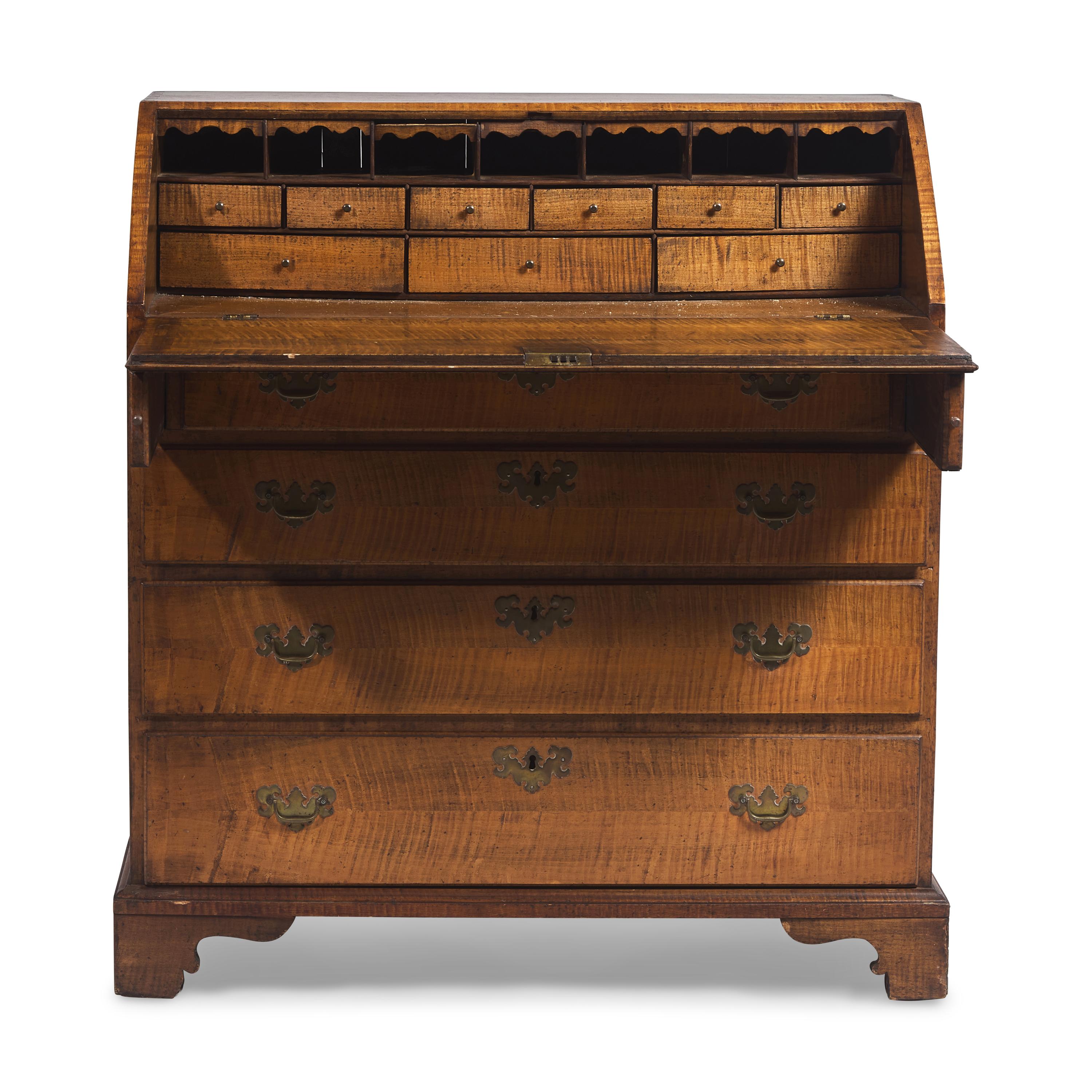 A Chippendale Tiger Maple Slant-Front Desk