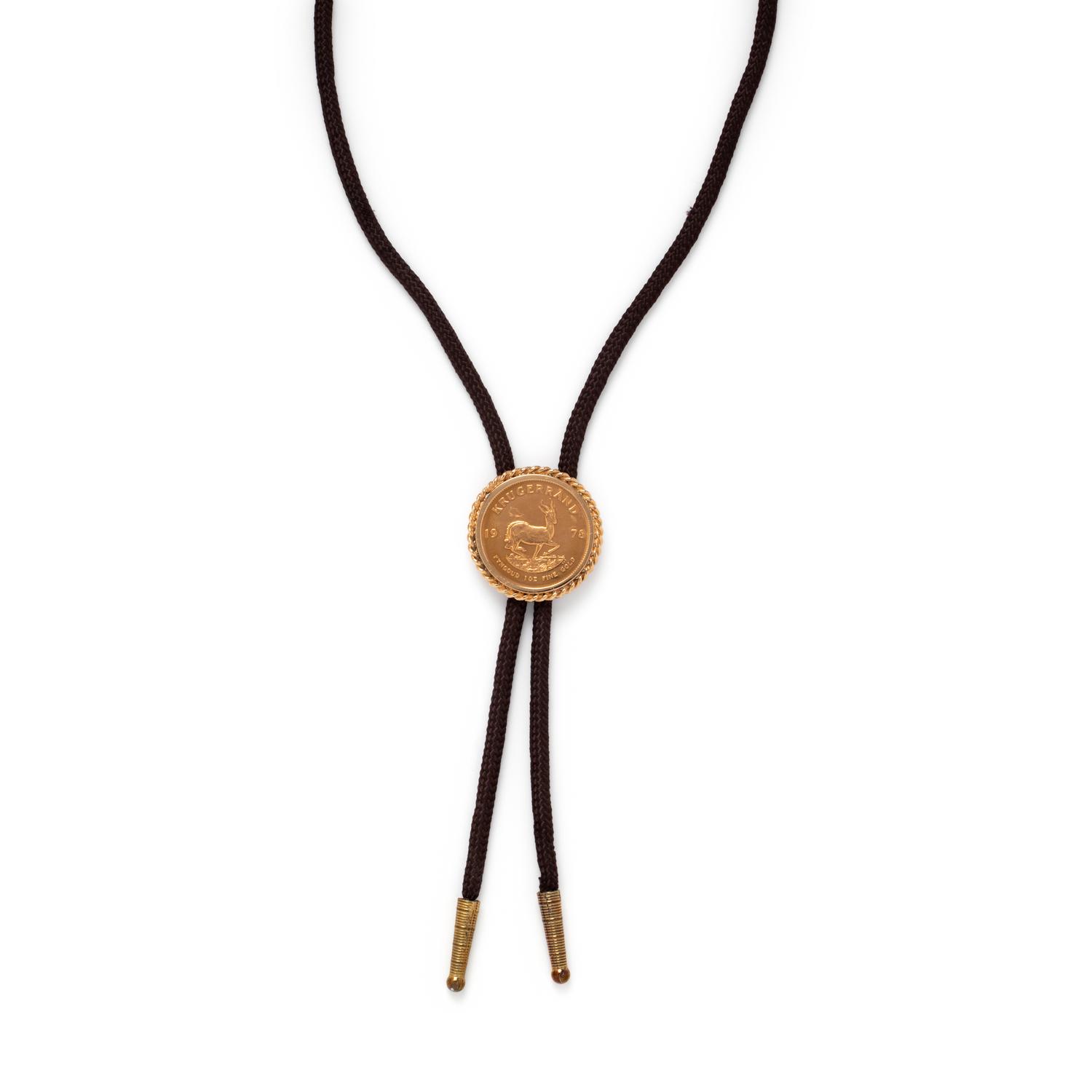 YELLOW GOLD AND KRUGGERAND COIN BOLO TIE