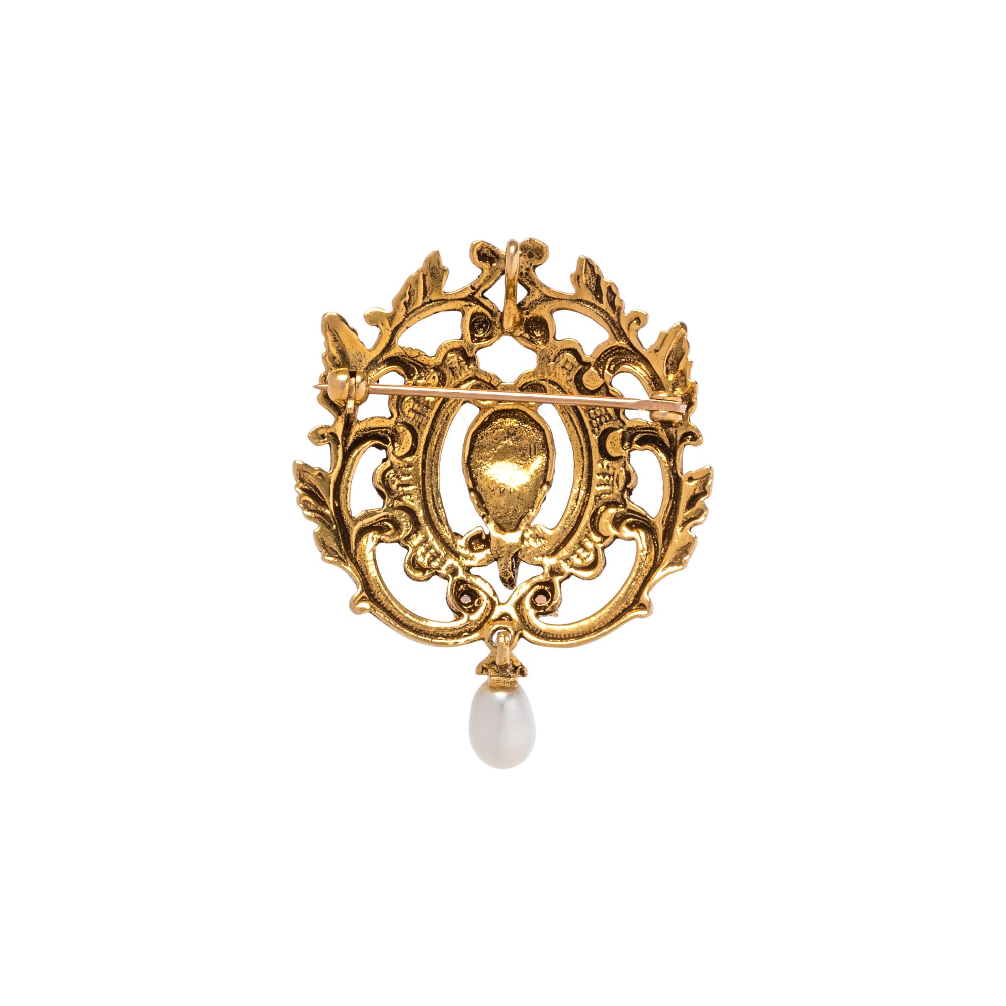 YELLOW GOLD, OPAL AND CULTURED PEARL PENDANT/BROOCH