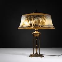 Reverse-painted Exeter lamp, c. 1915 Pairpoint Glass Company, USA