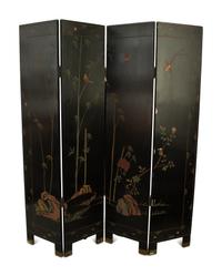 A Chinese Export Carved Lacquer Four-Panel Floor Screen