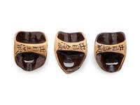 Three Gilt Lacquered Wood Mask Netsukes
