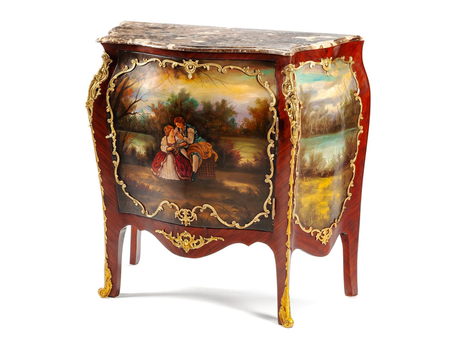 A Gilt Bronze Mounted Vernis Martin Style Painted Side Cabinet
