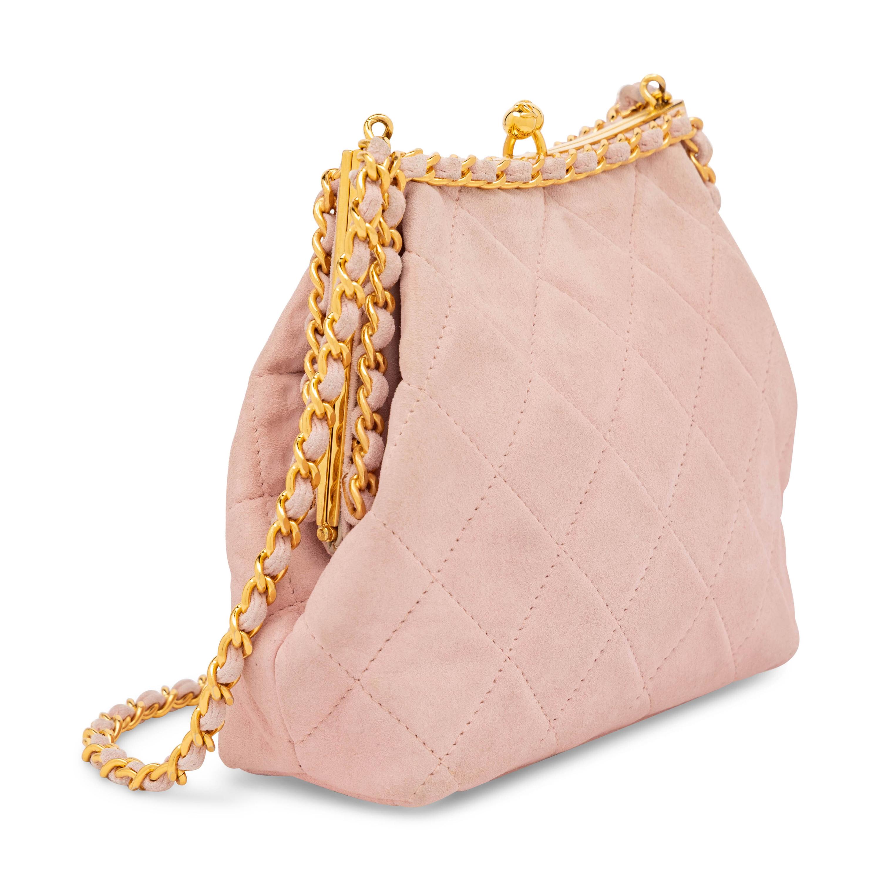 Chanel, Kisslock Bag in Quilted Pink Suede