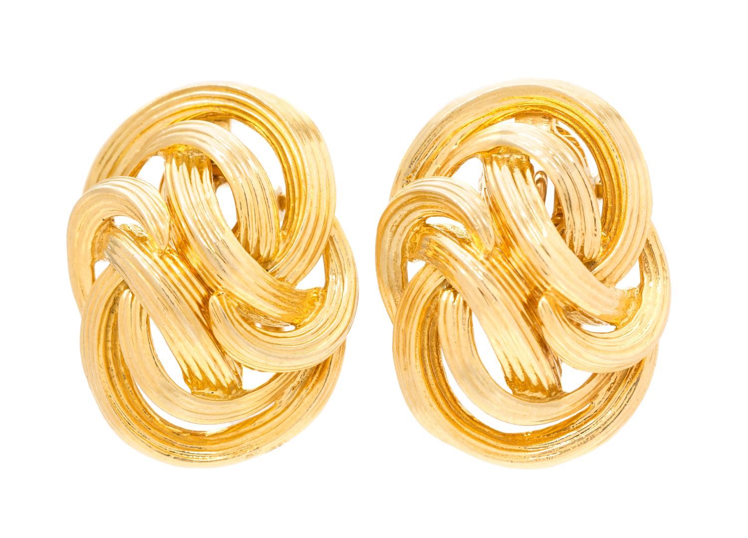 A Pair of 18 Karat Yellow Gold Knot Motif Earclips, Tiffany & Co., 11.80 dwts.