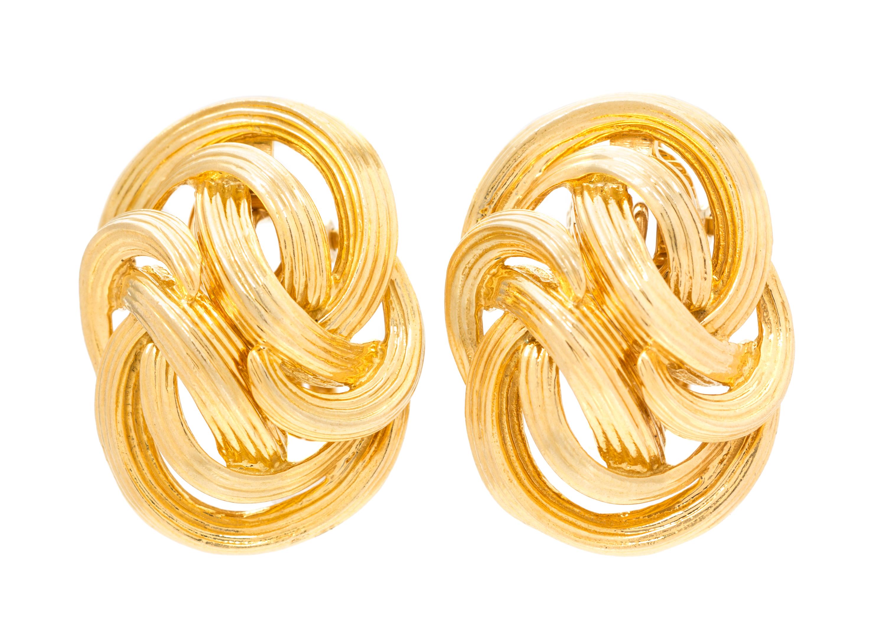 A Pair of 18 Karat Yellow Gold Knot Motif Earclips, Tiffany & Co., 11.80 dwts.