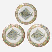 Three Ulysses S. Grant family Chinese Export porcelain Famille Rose Fish Plates circa 1879