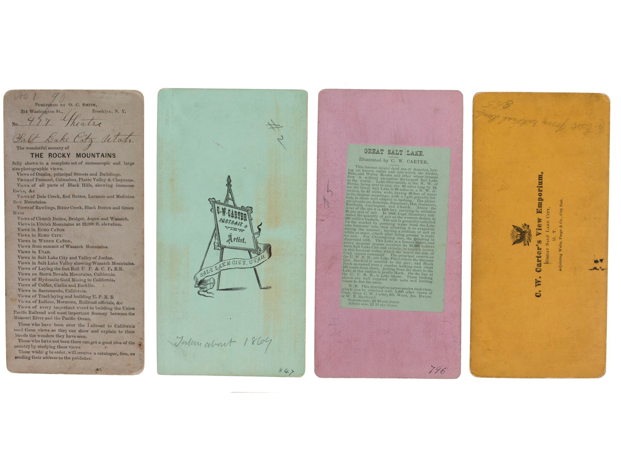 [UTAH]. A group of 4 stereoviews of Salt Lake City, Utah, by Charles William Carter and Andrew J. Russell.