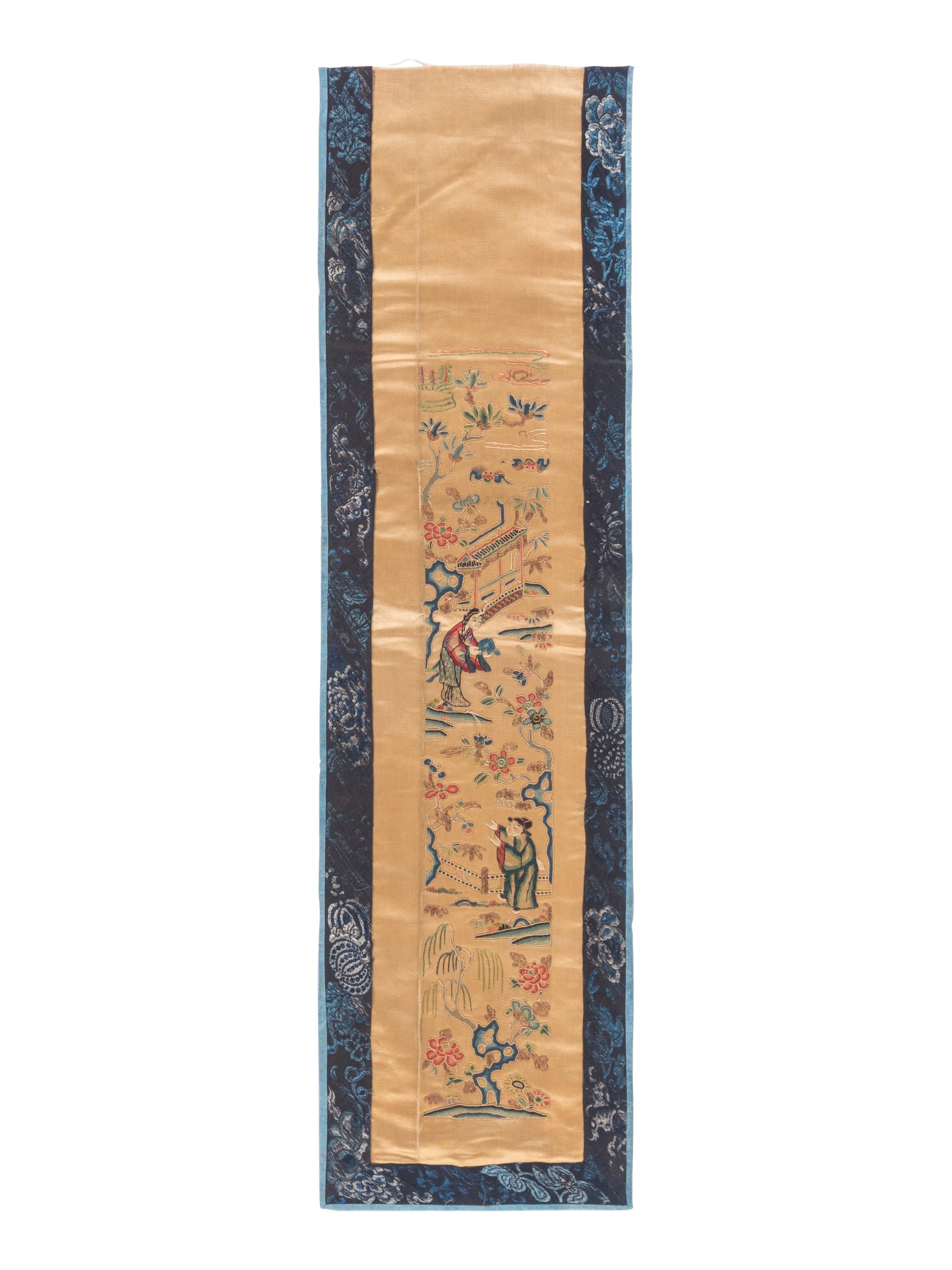 Five Chinese Embroidered Silk Panels