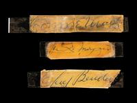 A Group of Three Vintage Baseball Hall of Fame Signed Autograph Cuts, Including Connie Mack, Chief Bender and Joe DiMaggio (Beckett Authentication Services BAS Certified),