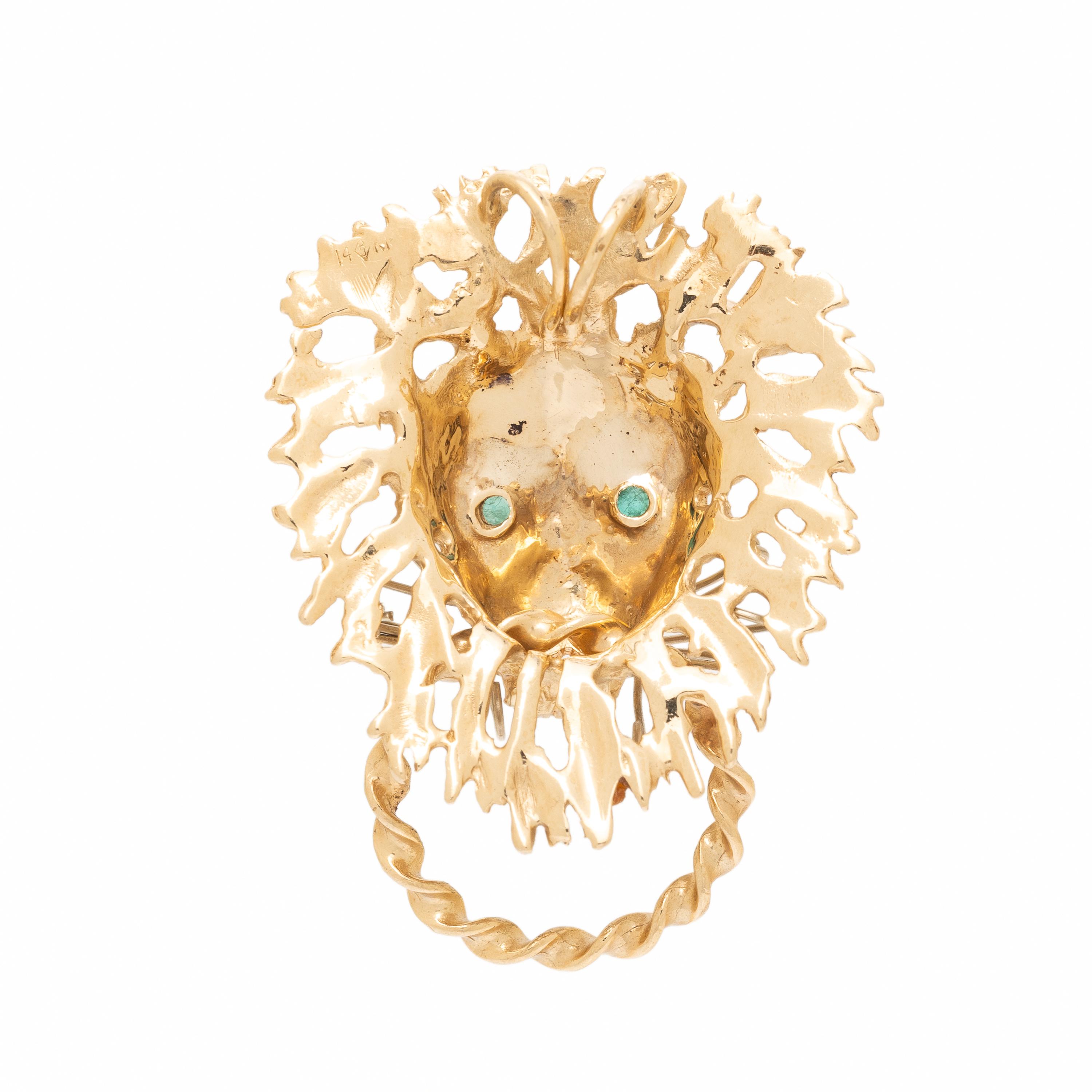 Yellow Gold Lion Door Knocker Pendant