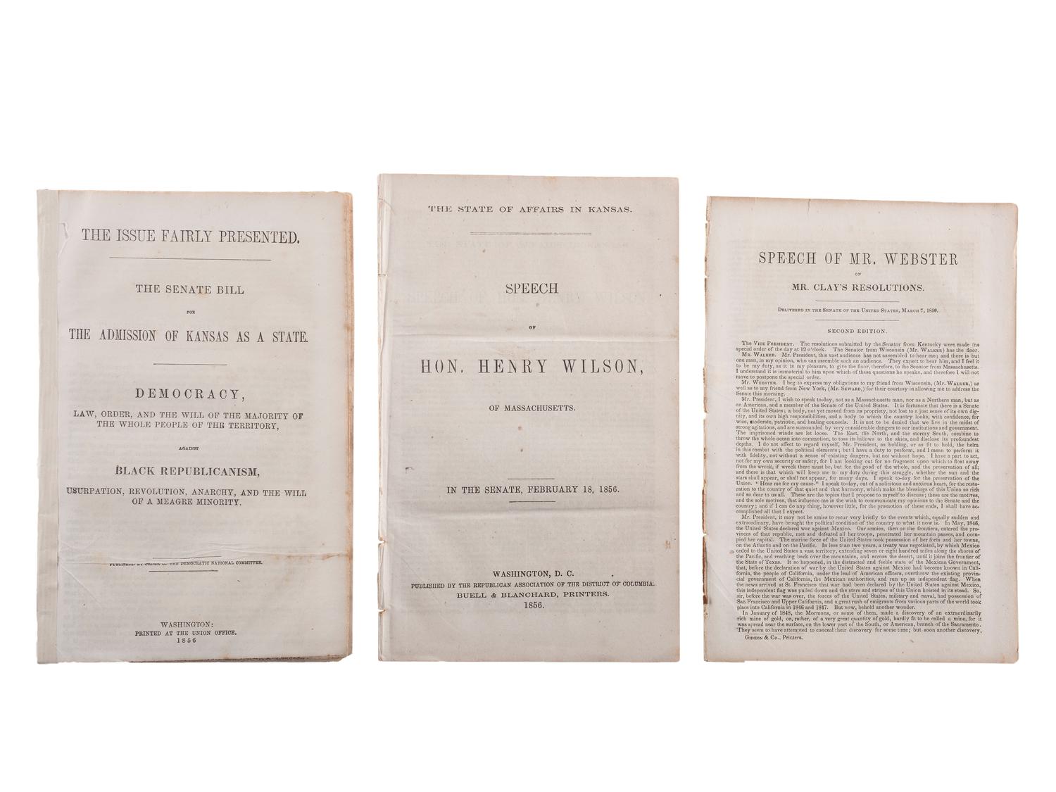 [SLAVERY & ABOLITION]. A broadside and group of pamphlets related to slavery and abolition in Kansas prior to the Civil War, comprising: