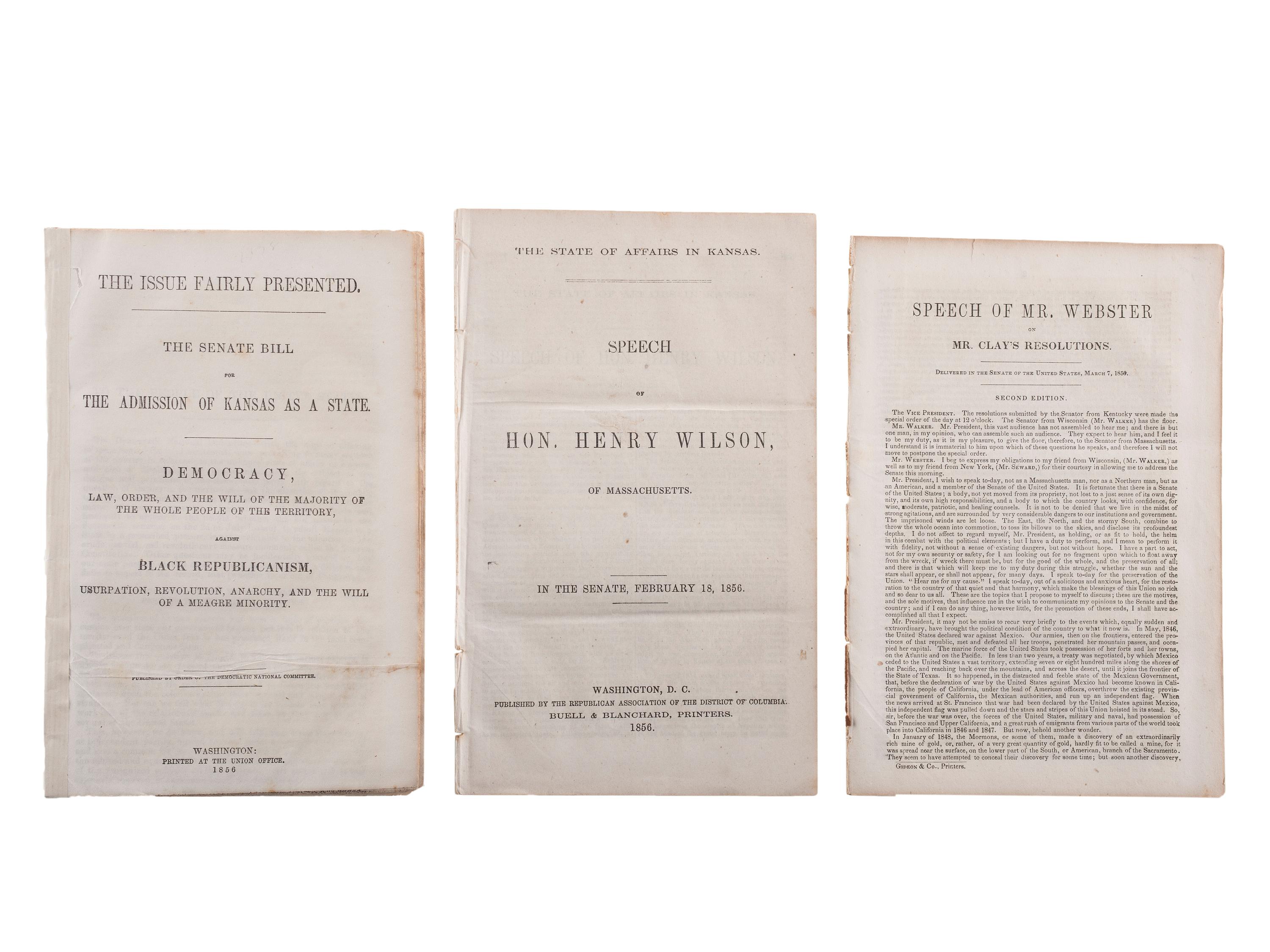 [SLAVERY & ABOLITION]. A broadside and group of pamphlets related to slavery and abolition in Kansas prior to the Civil War, comprising: