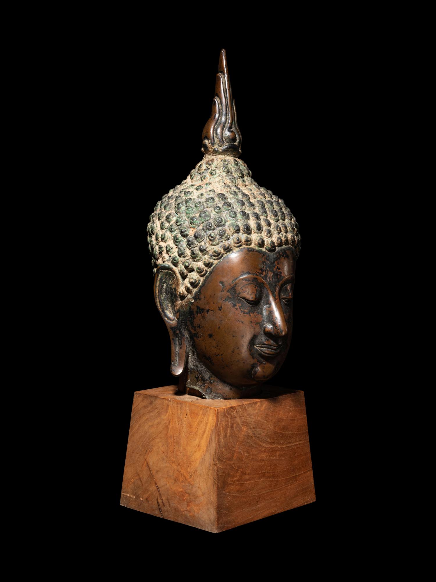 A Thai Bronze Head of Buddha