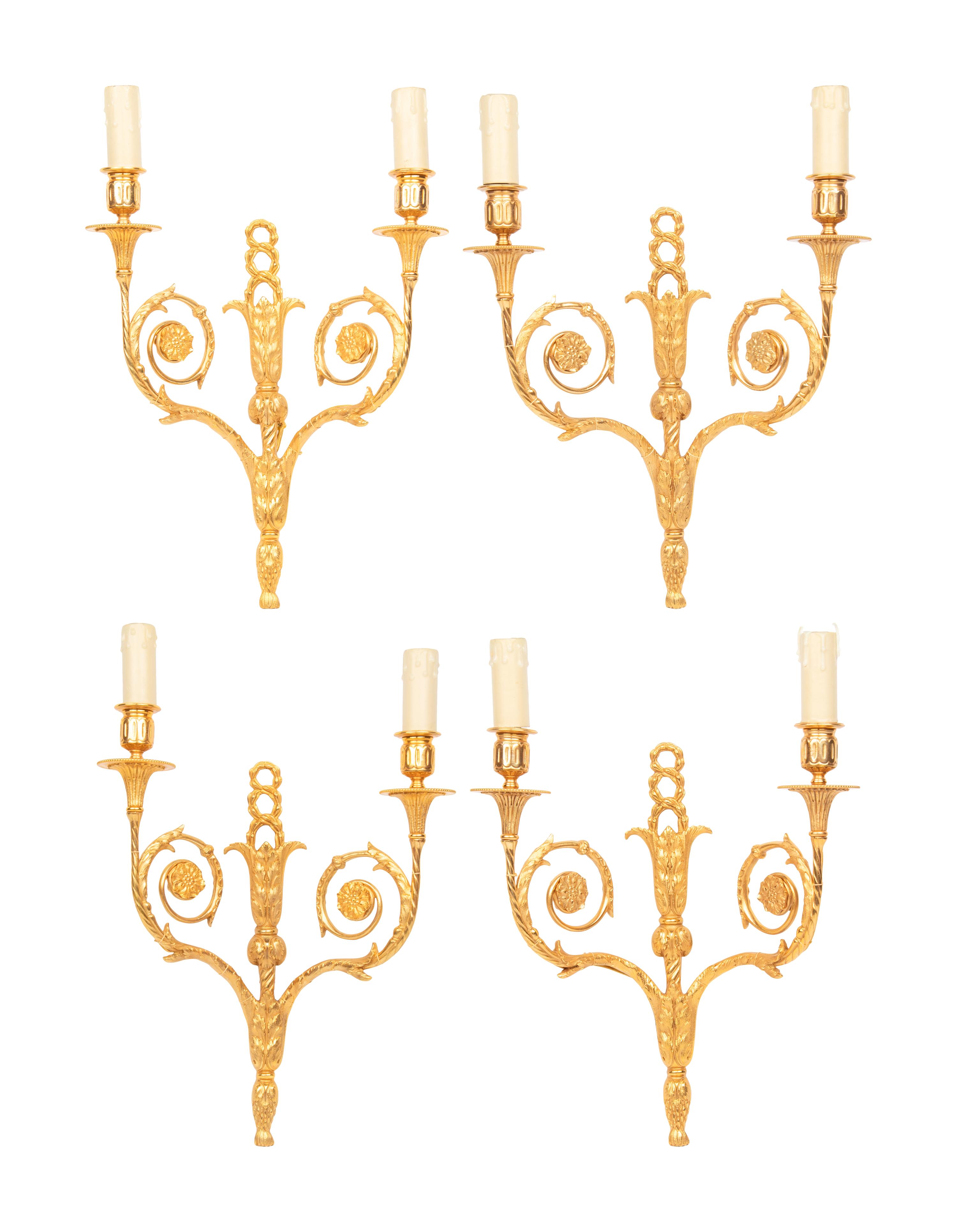 A Set of Four Louis XVI Style Gilt Bronze Sconces