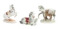 Three Continental Porcelain Horses Width of widest 9 inches. — 20TH CENTURY