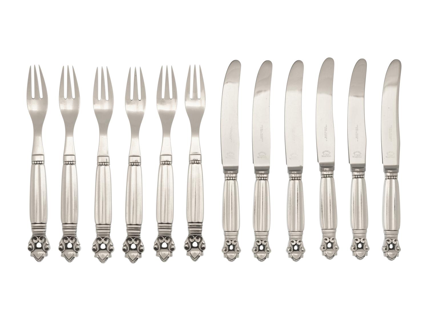 A Georg Jensen Acorn Silver Fruit Service For Six