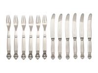 A Georg Jensen Acorn Silver Fruit Service For Six