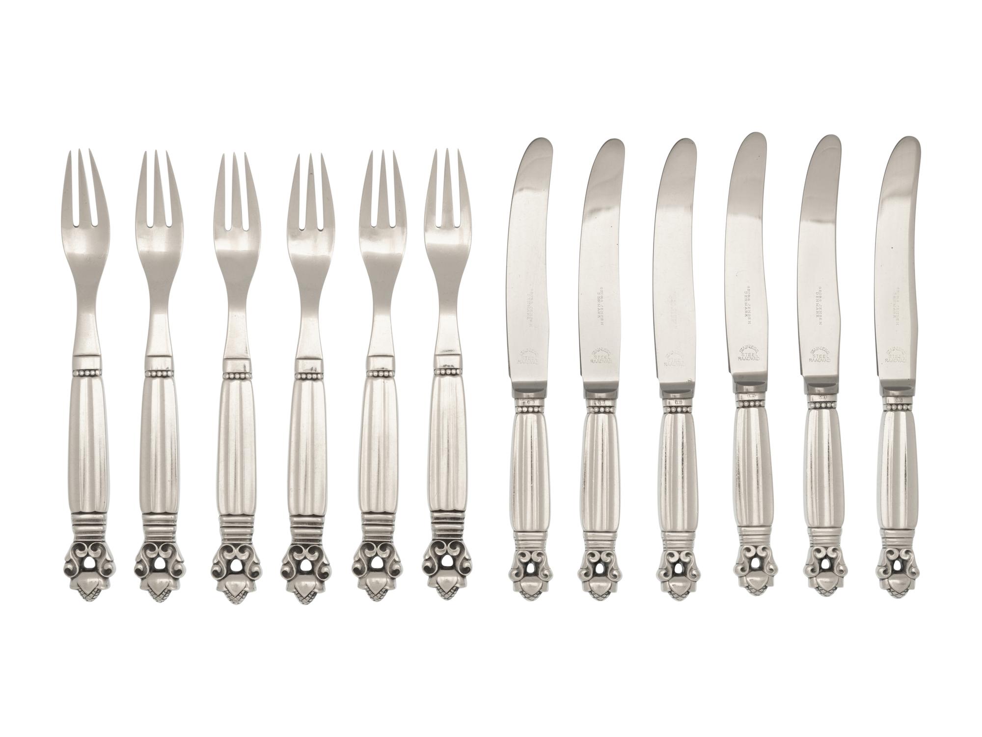 A Georg Jensen Acorn Silver Fruit Service For Six