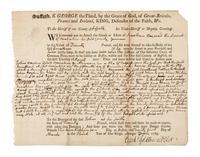 ADAMS, John (1735-1826). Partly printed document acomplished in Adams's holograph manuscript and signed ("Adams") in corner verso. 1763