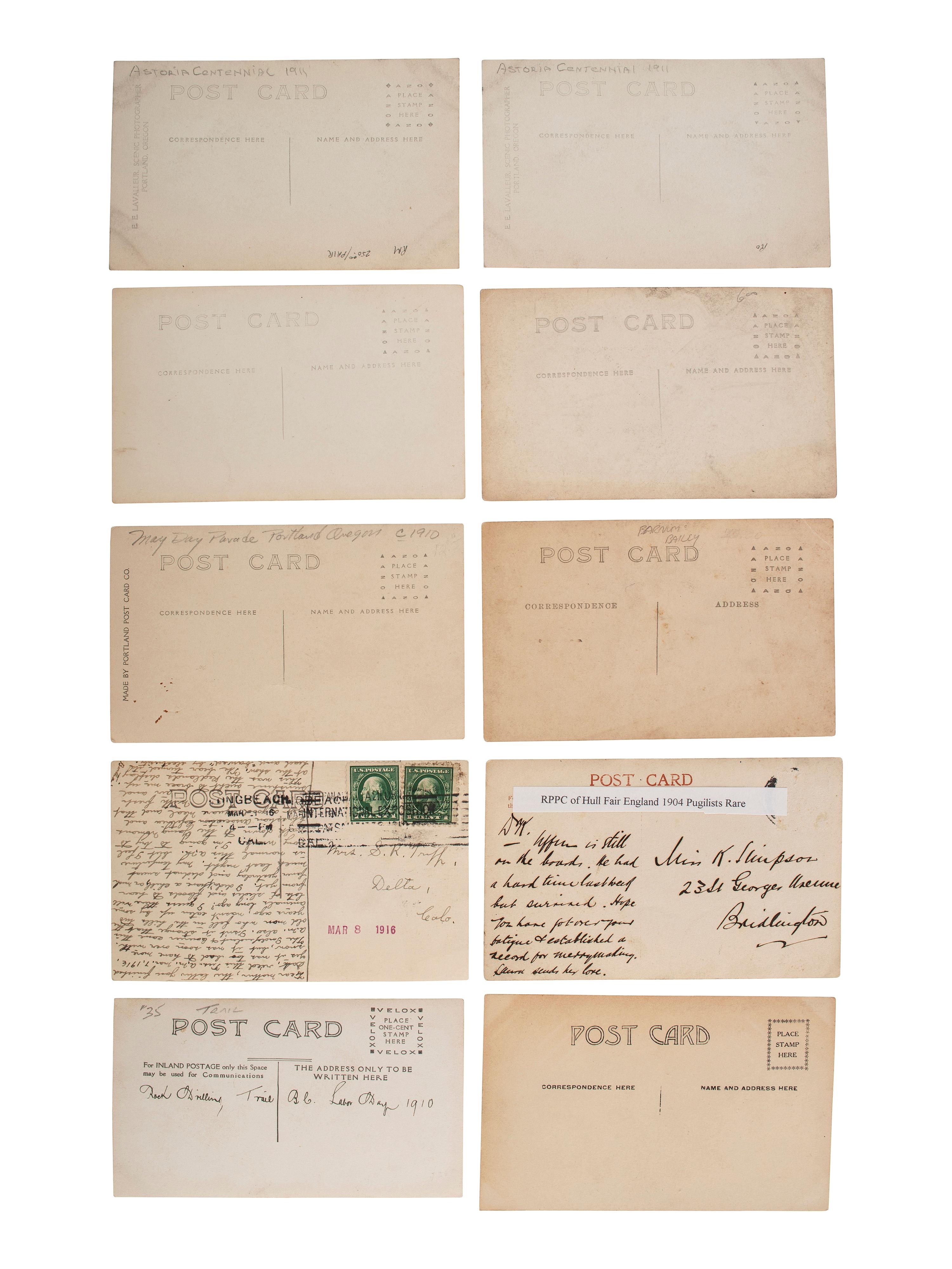 [EARLY PHOTOGRAPHY]. A group of 42 real photo postcards of cityscapes, town activities and disasters, parades, circuses, and fairs, highlighted by view of a child labor protest, an elephant parade, and bronco busting.