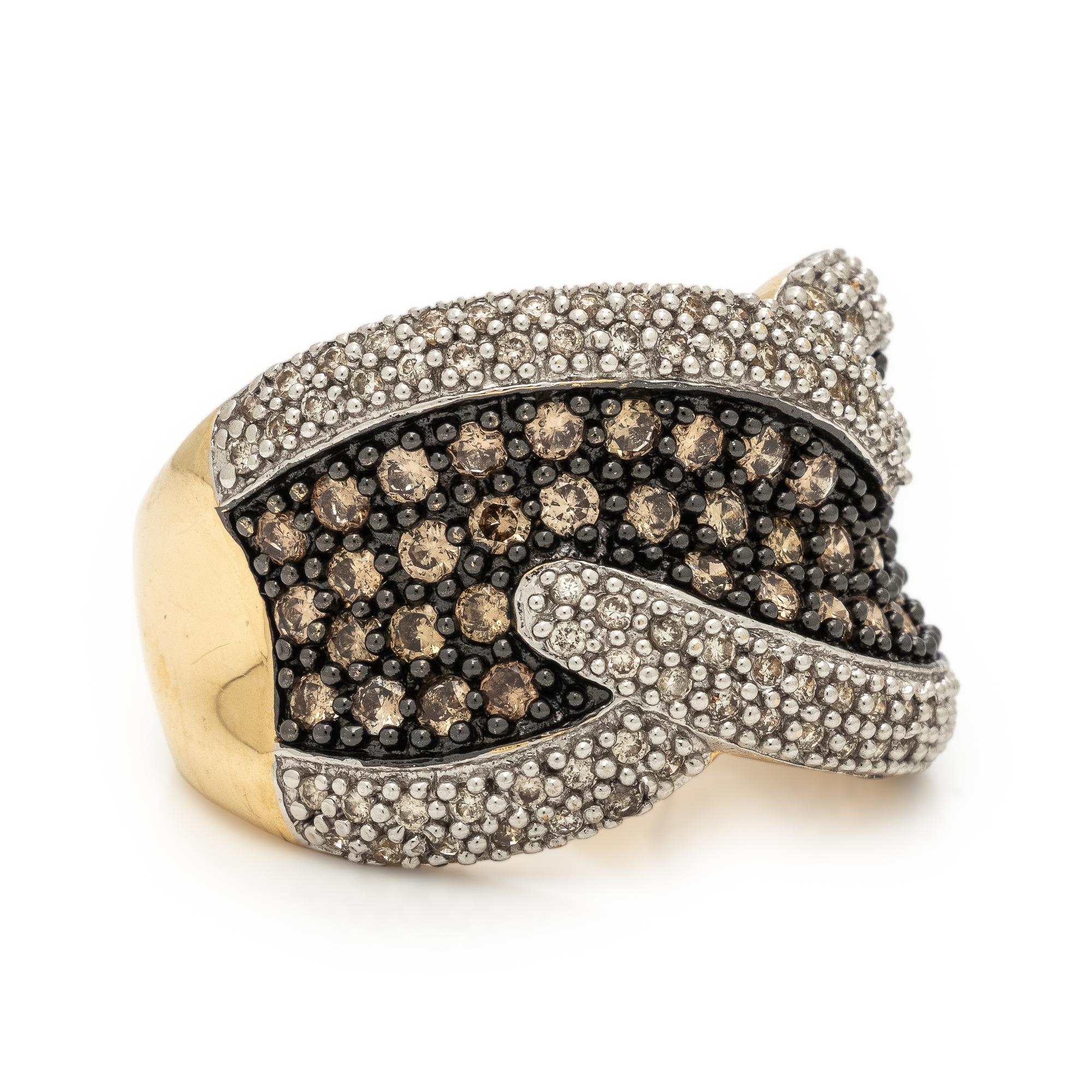 Diamond, Brown Diamond, Yellow Gold, and Blackened Gold Ring